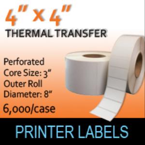 Thermal Transfer Labels 4" x 4" Perf
